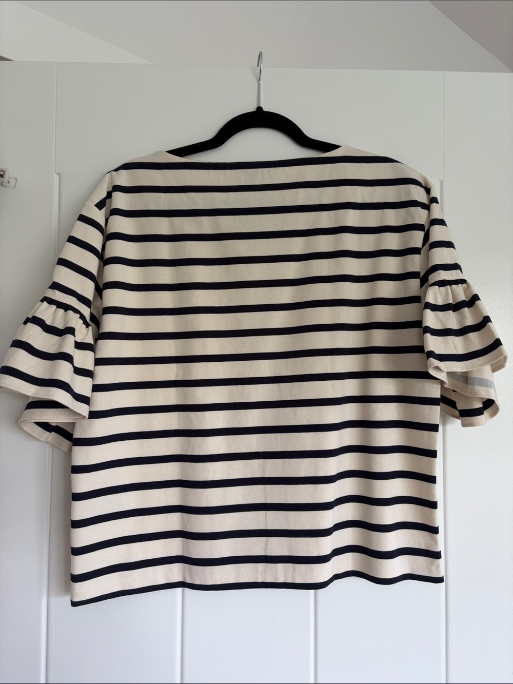 J. CrewCream and Navy Striped Ruffle Sleeve Tee - Picture 2 of 3